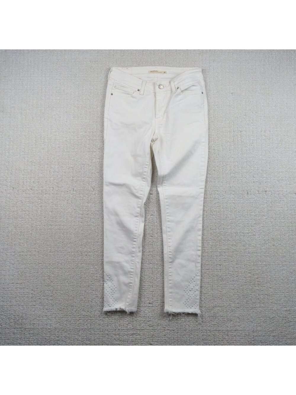 Levi's 711 Skinny Distressed Studded Ankle Denim Jeans White Stretch Size 26
